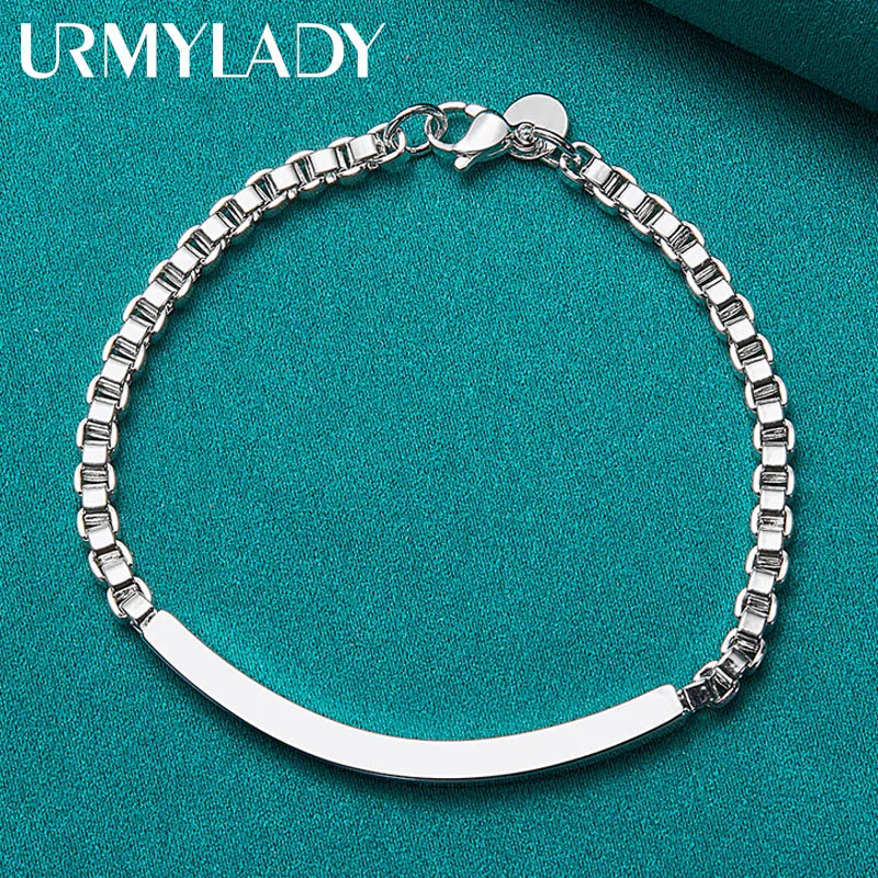 URMYLADY 925 Sterling Silver 4mm Box Laugh Chain Bracelet For Women Man Wedding Party Fashion Charm Jewelry