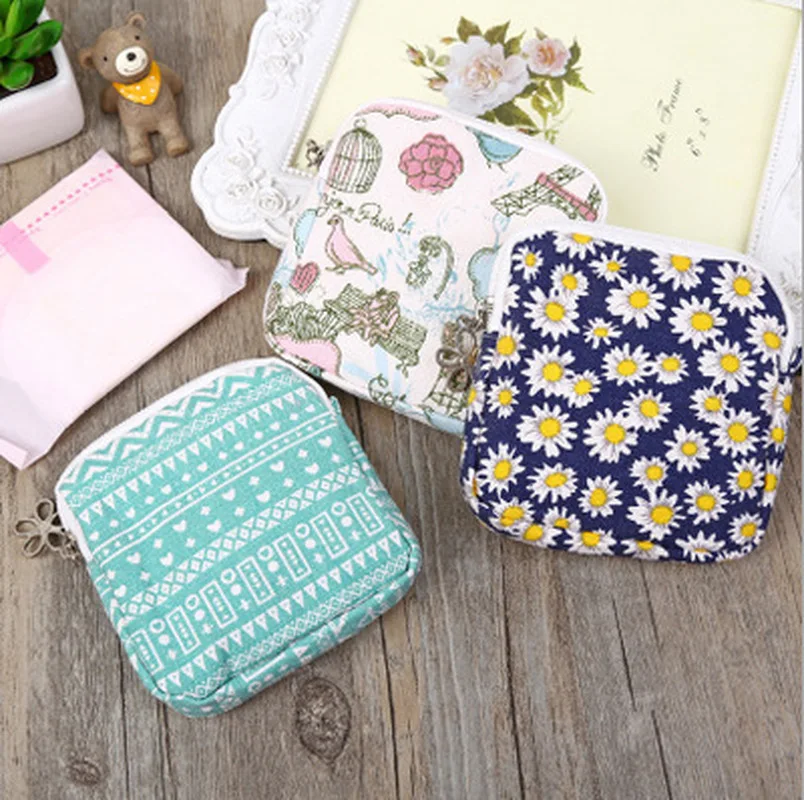 Women Cute Coin Purse Sanitary Pad Bag Tampon Case Lipstick Keys Card Holder Zipper Bag Pouch Napkin Organizer Girls Storage Bag