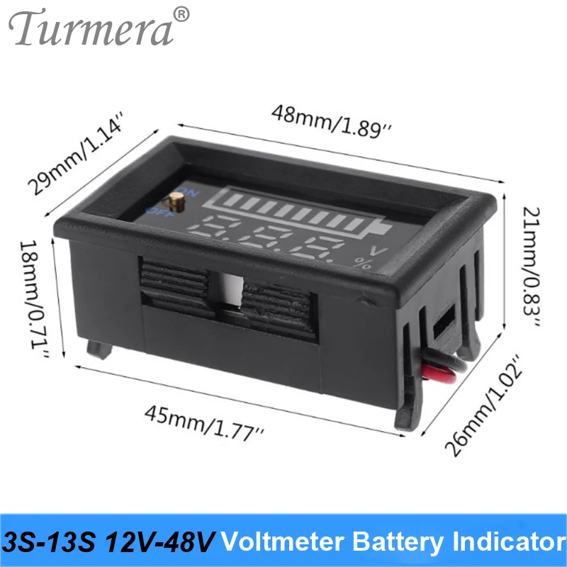 Lithium Lifepo4 Battery Indicator 12V 24V 36V 48V 60V Voltmeter Display with Switch Battery for 12V Car and Screwdriver Turmera