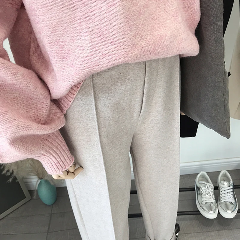 Winter Thicken Women Pencil Pants Wool Pants Female 2019 Autumn High Waist Loose Trousers Capris Good Fabric