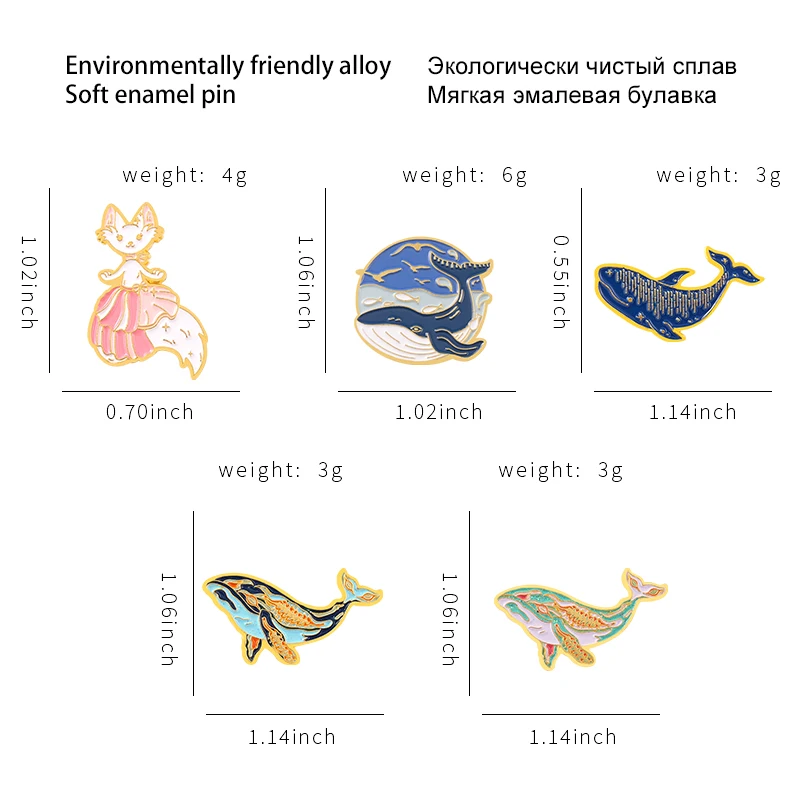 Sea Whale Series Enamel Pin Cartoon Blue Animals Badges Metal Women Brooch Jewelry Accessories Clothes Bag Lapel Pins Gift