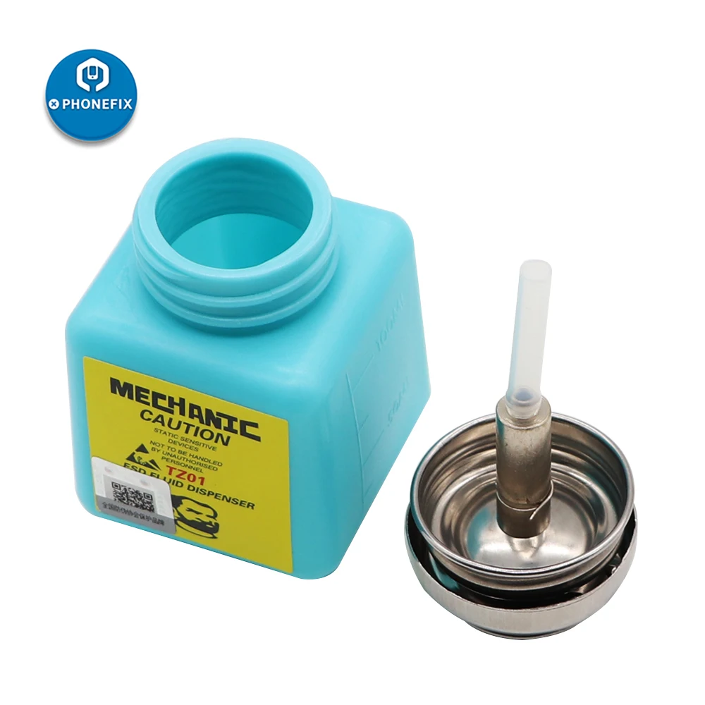 Mechanic ESD Fluid Dispenser 180ML Metal Cap Liquid Alcohol Bottle Press Pumping Dispenser for Phone Soldering Repair Tools