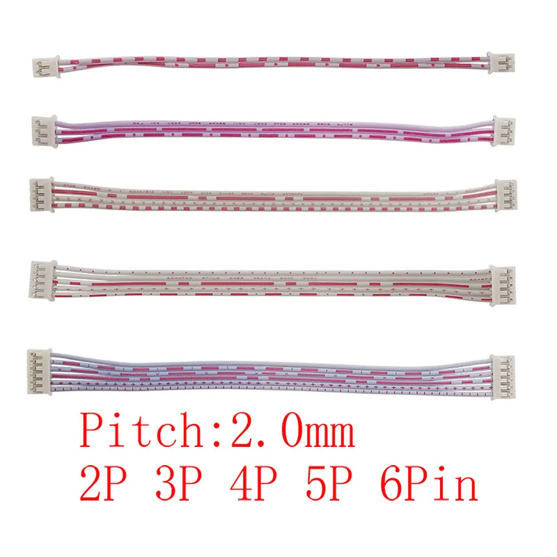 10Pcs JST PH2.0 2.0mm Pitch 2/3/4/5/6 Pin Female to Female Plugs Wire Cable Connector Red White Wires 26AWG 20CM