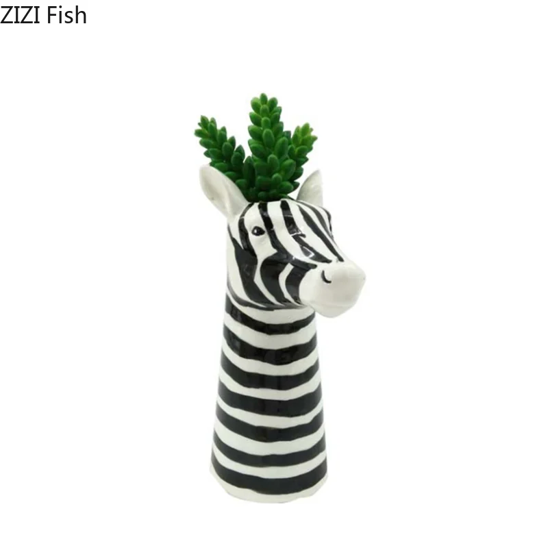 Kreatywny ceramiczny wazon czarno-biały Zebra imitacja zwierzęcia statua kompozycja kwiatowa koń rzemiosło ozdoby Home Decoration