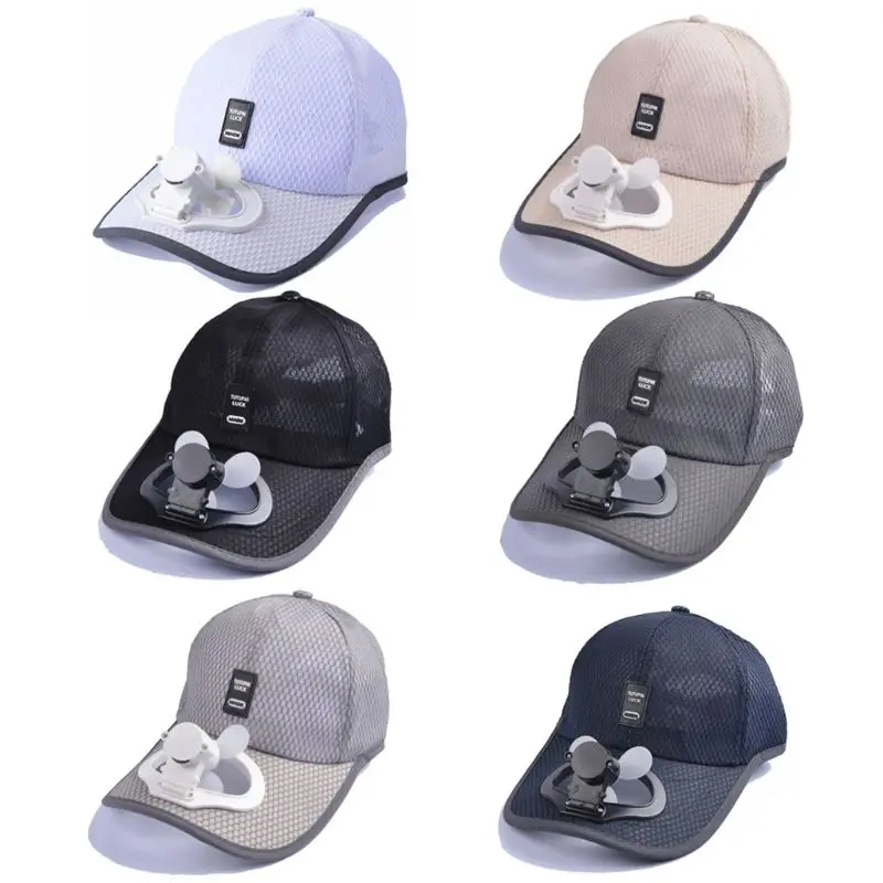 Adult Summer Sunscreen Baseball Cap with USB Rechargeable Mini Cooling Fan Breathable Mesh Adjustable Snapback Hat