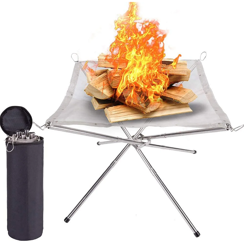 Outdoor Foldable Stainless Bonfire Stand Steel Mesh Firewood Furnace Burn Pit Stand Carbon Heating Stove Rack Platform Charcoal