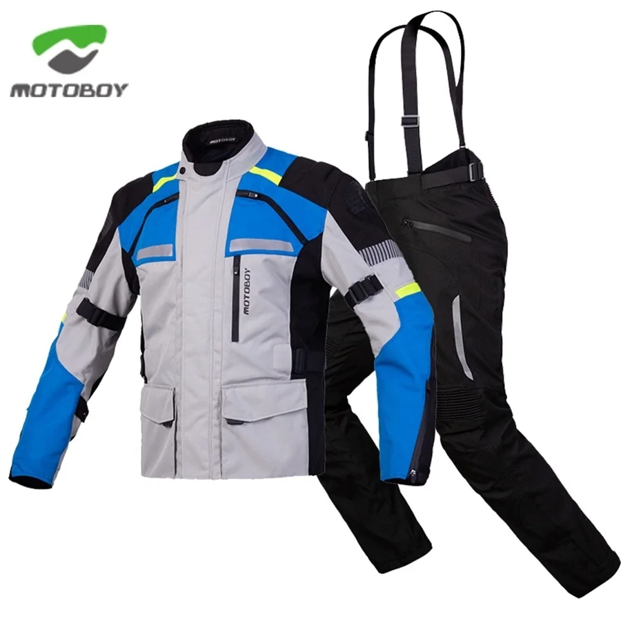 

New MOTOBOY Polyester 600D Oxford Touring 3 Layer Waterproof Warm Jacket 4 Season Wear CE Protectors Motorcycle Jacket and pants