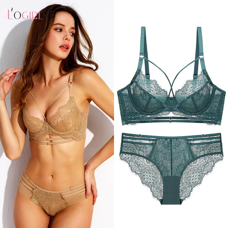 Logirlve Sexy Classic Bandage Bra Set Lingerie Push Up Brassiere Transparent Panties For Women underwear Lace Underwear Set