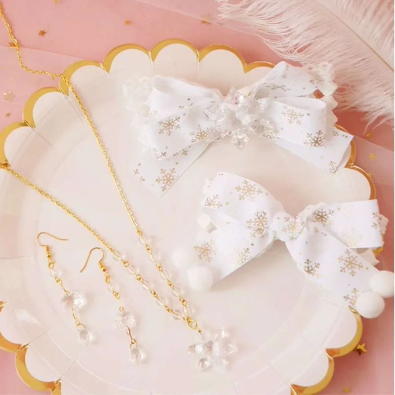 Lolita-opaska do włosów w kształcie płatka śniegu, czysta biel, akcesoria, włochata piłka, śnieżynka, śliczne akcesoria do włosów