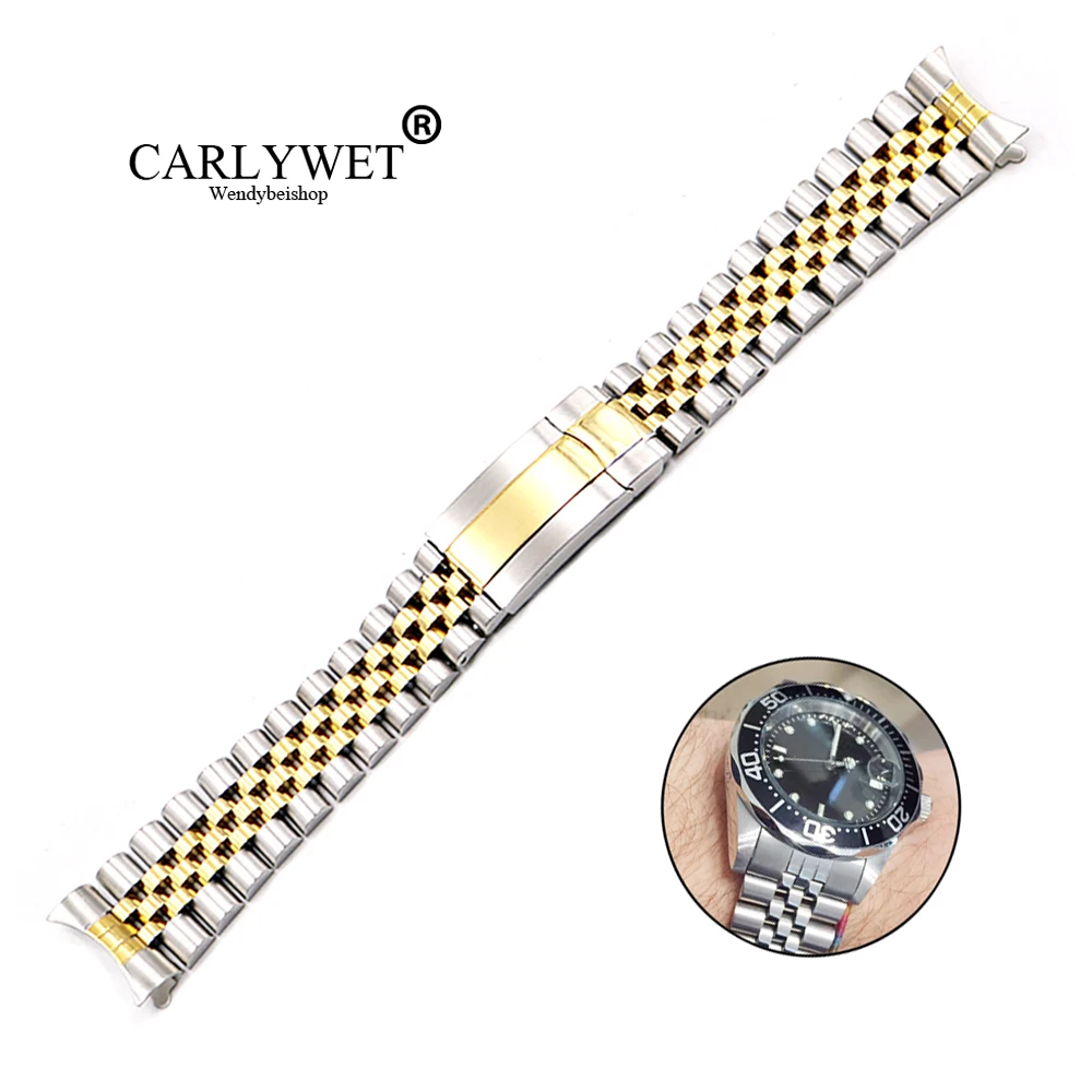 CARLYWET 19 20mm Hollow Curved Screw Link Stainless Steel Jubilee with Oyster Clasp Watch Band For Rolex Datejust Submariner GMT