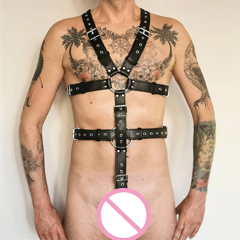 Leather Full Body Harness Men BDSM Gay Bondage Clothing Chest Harness Belt with Cock Ring Male Sissy Lingerie for Fetish Men Gay