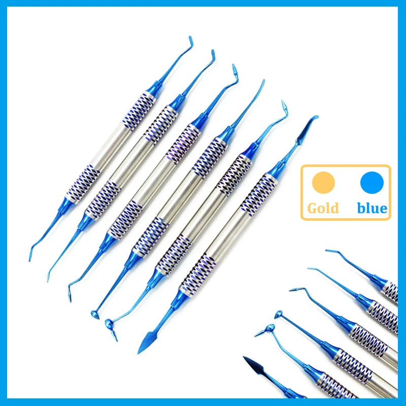 6Pcs Dental Composite Resin Filling Spatula Titanium plated Head Resin Filler Set thick handle Restoration set Dental Instrument