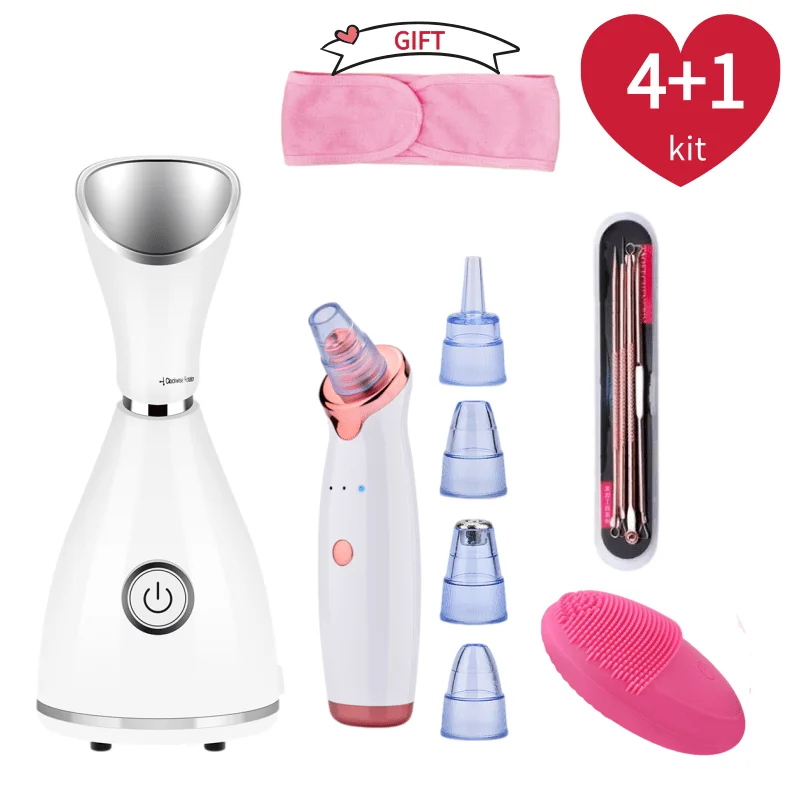 Nano Ionische Facial Vaporizer Hot Gezicht Stoomboot Comedondrukker Vacuüm Huid Scrubber Siliconen Gezicht Borstel Huidverzorging Set