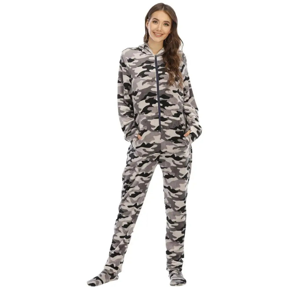 Warm Onesies Jumpsuit Pajama Casual Soft Sleepwear Hooded Nightwear Comfortable Women Flannel Homewear