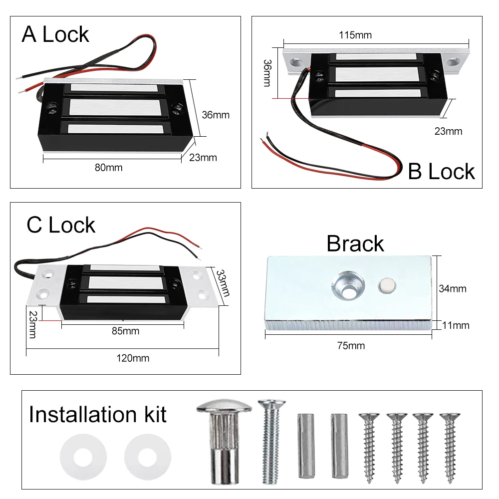 DC12V Electric Magnetic Door Lock 60kg/132lbs Metal Electromagnetic for Cabinet Drawer Waterproof Normal/Side/Embedded Instal