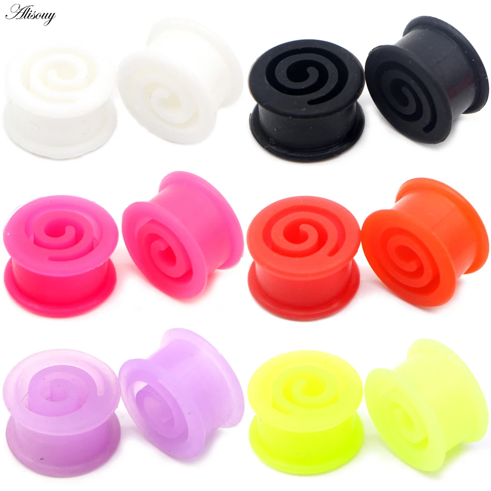 Alisouy 2 szt. Hollow spirale koło silikonowe wskaźniki uszu zatyczki tunele Oreja Piercing ucha Expander nosze unisex biżuteria do ciała