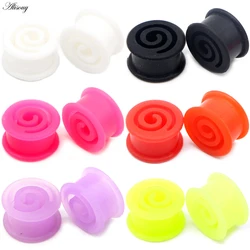 Alisouy 2pcs Hollow Spirals Circle Silicone Ear Gauges Plugs Tunnels Oreja Piercing Ear Expander Stretcher Unisex Body Jewelry