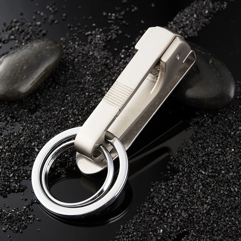 High-End Metal Men Waist Hanging Double Ring Keychain Can Be Interspersed With Belt Creative Simplicity Car Key Chain Key Ring