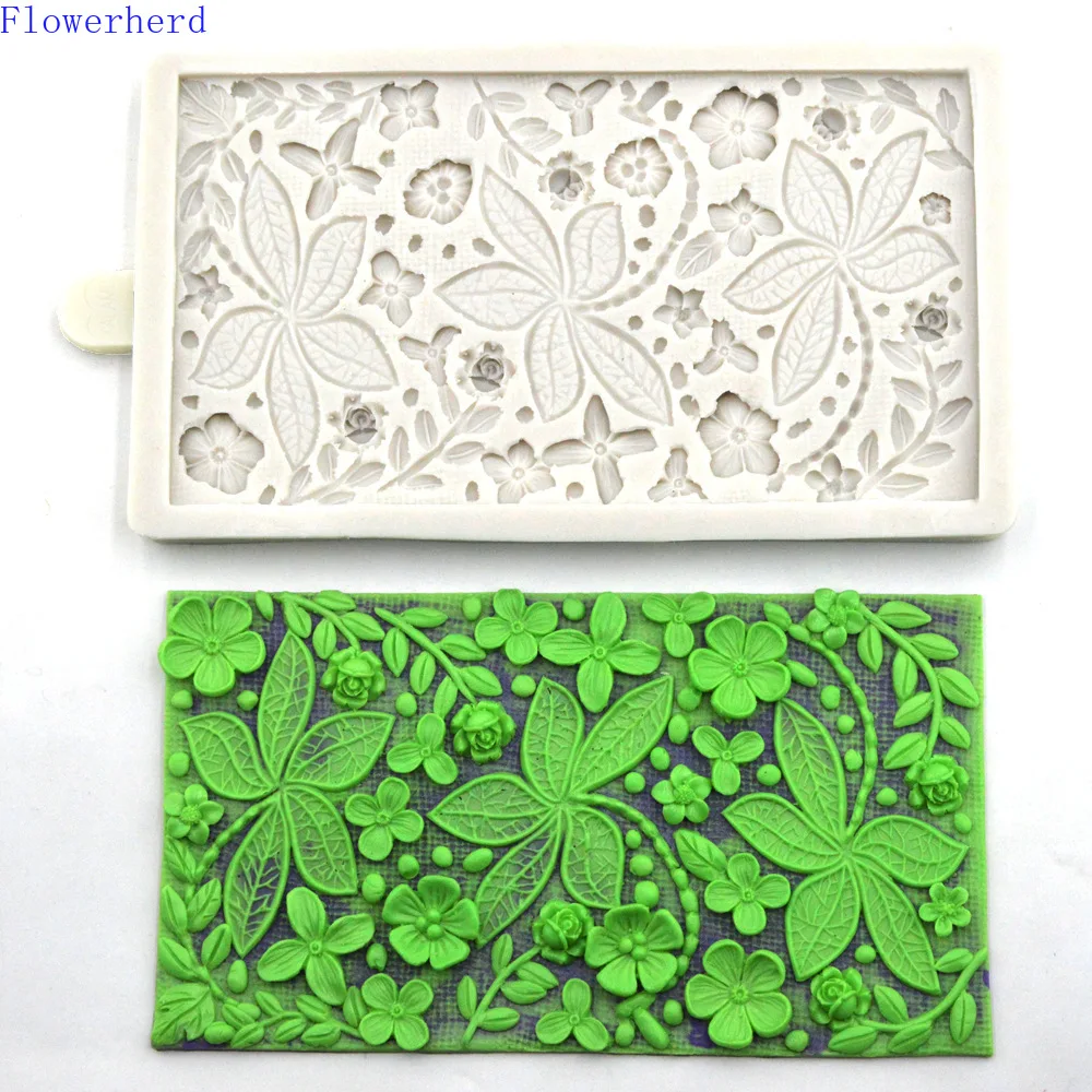 New Rose Plum Blossom Leaf Branch Fondant Silicone Cake Mold Cake Surrounding Decoration Chocolate Mould Flower Mold Cake Decor