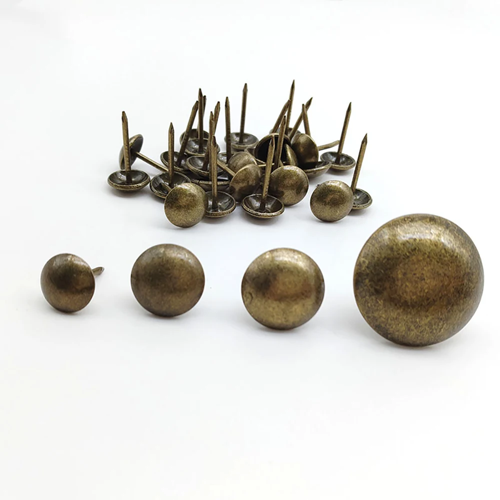 (100 Sets) 6/7/8/9/10/12/14/16/19/23/25 mm Metal Bronze Rivets Decorative Sofa Nails Soft Bag Nails Thumbtack Antique Nail Tacks