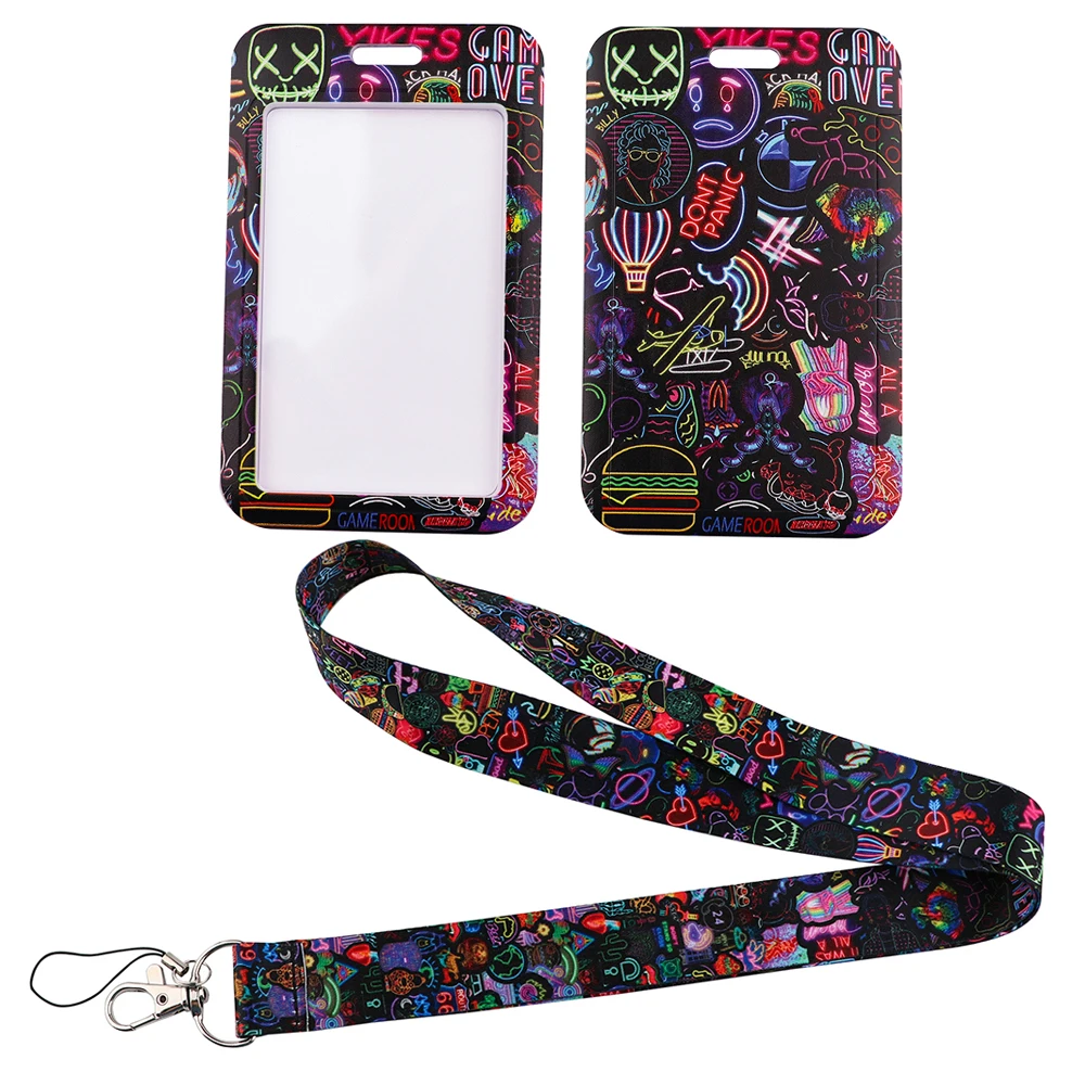 LX1016 Neon Light Printing Lanyard Travel Credit Card Holder ID Badge Holder Neck Strap Keychains Hang Rope Lariat Phone Strap