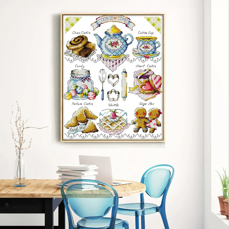 Cake Afternoon Tea Cross Stitch Set 14CT 11CT Printed Canvas Embroidery Sewing Kit DMC Count Chinese Cross Stitch Kit DIY Crafts