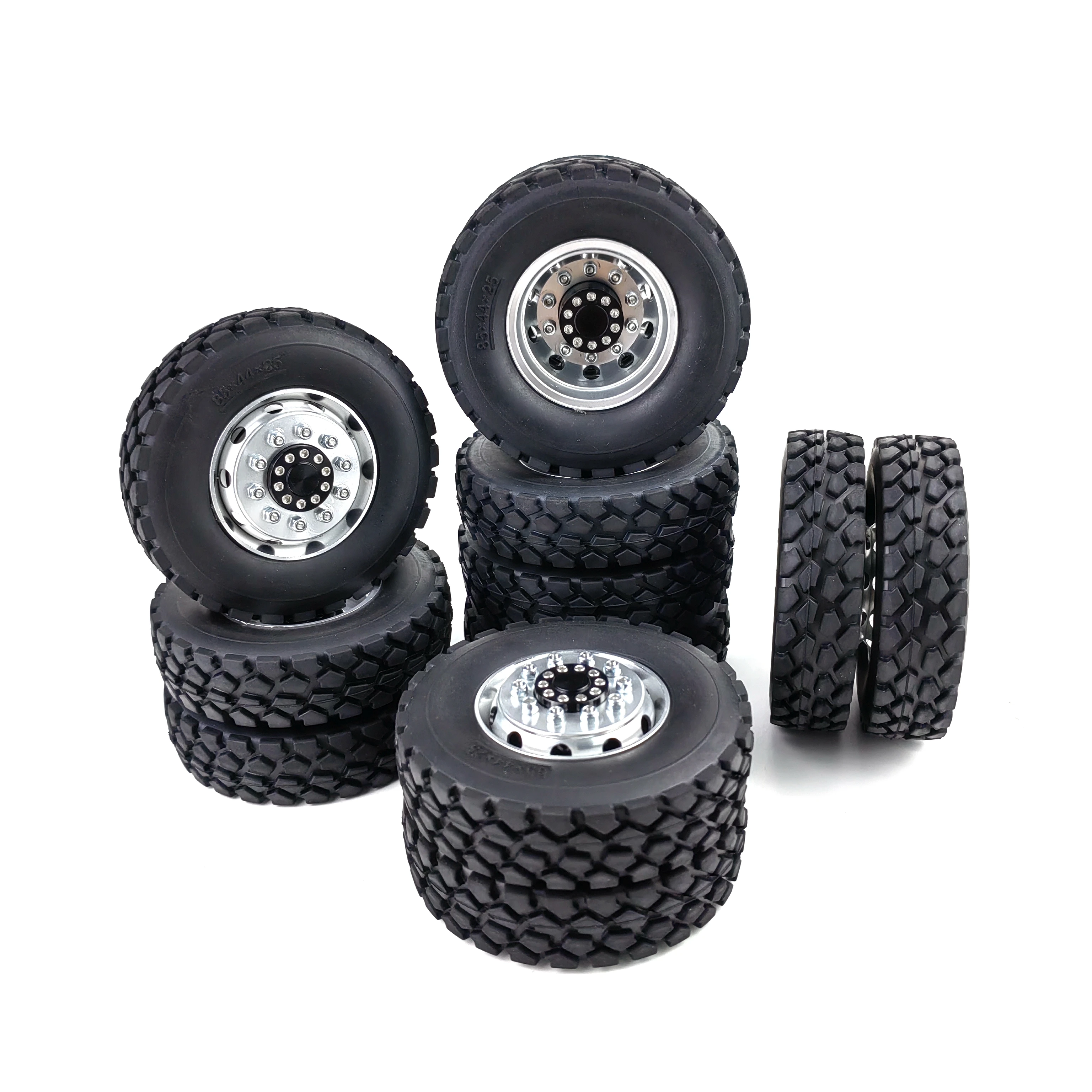 Trinood Voor-En Achterwielbanden Compleet Set Metalen Naaf Rubberen Band 22-25Mm Voor 1/14 Tamiya Rc Tractor Truck Auto-Onderdelen