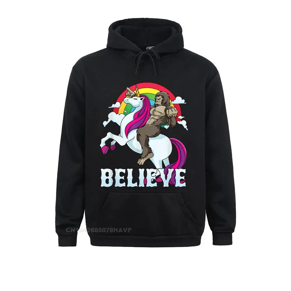 Bigfoot Riding Unicorn Rainbow Sasquatch Believe Hoodie Long Sleeve Hoodies Harajuku Men Sweatshirts Anime Sportswears Plain