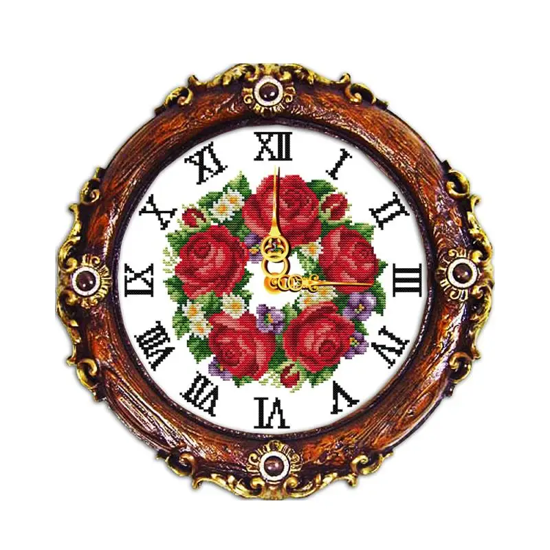 A garland of roses cross stitch kit 14ct 11ct count print canvas wall clock stitching embroidery DIY handmade needlework