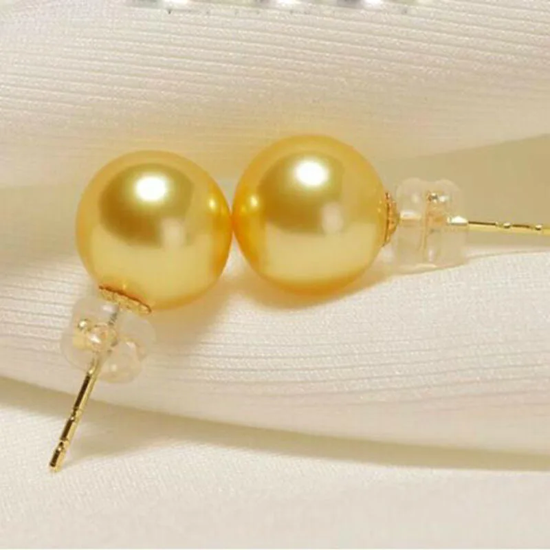 AAA10-11mm perfect round south sea gold pearl  earrings 18k