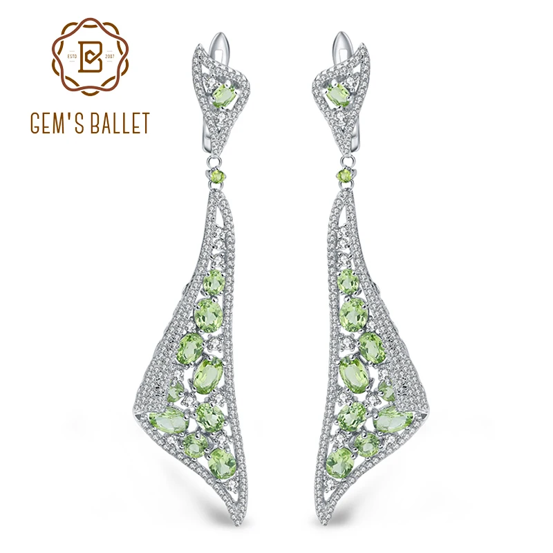 

GEM'S BALLET 8.10Ct Natural Peridot Gemstone Drop Earrings 925 Sterling Silver Gemstone Earrings Fine Jewelry for Women Party