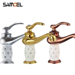 Brass Rose Gold With Diamond Luxury Bathroom Basin Mixer Taps Single Holder Deck Mount Faucets RS329