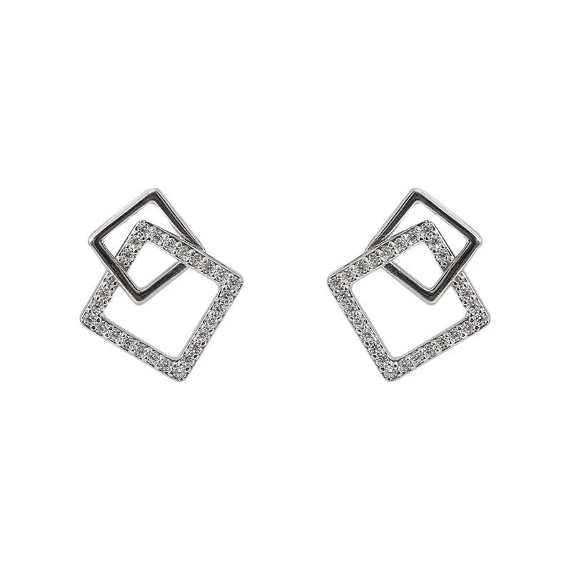 925 Silver Needle Cubic Zircon Square Planet Charm Stud Earrings For Women Girls Lady Pendientes Jewelley eh1338