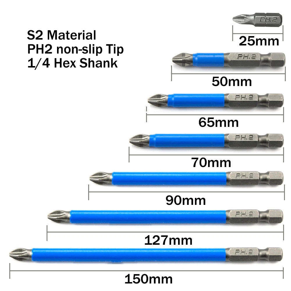 1Pc 25Mm-150Mm 1/4 "Hex Shank เหมาะกับแม่เหล็ก PH2ยาวไฟฟ้า ARC ไขควง Bits exactness เดี่ยว Phillips Cross Head