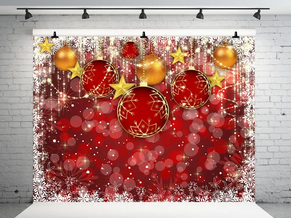 VinylBDS Red Christmas Decorations For Home 2017 Snowflake Photo Studio Background Cotton Ball Backdrops Fotografia