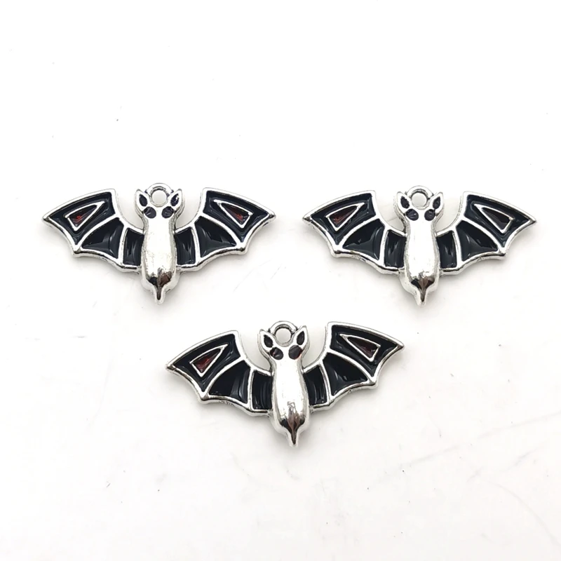 10pcs 16x28mm Charms Black bat silver color Dripping oil Alloy Tibetan Charms Pendants Antique Jewelry Making DIY Handmade Craft