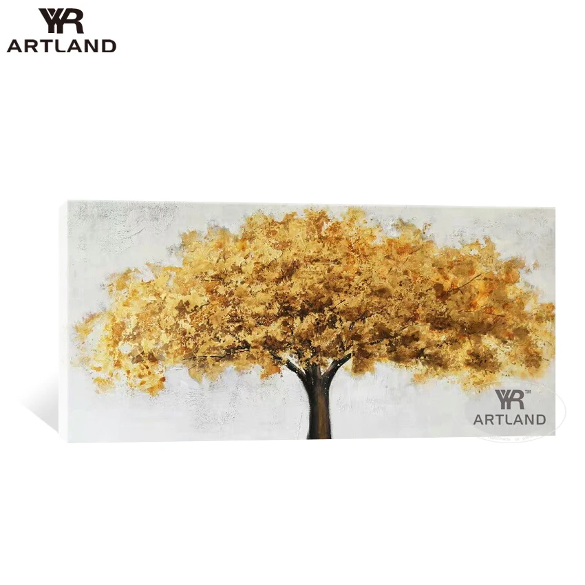 

Cheap Big sizes yellow tree landscape Hand painted canvas oil painting wall art hanging picture poster for living room no framed
