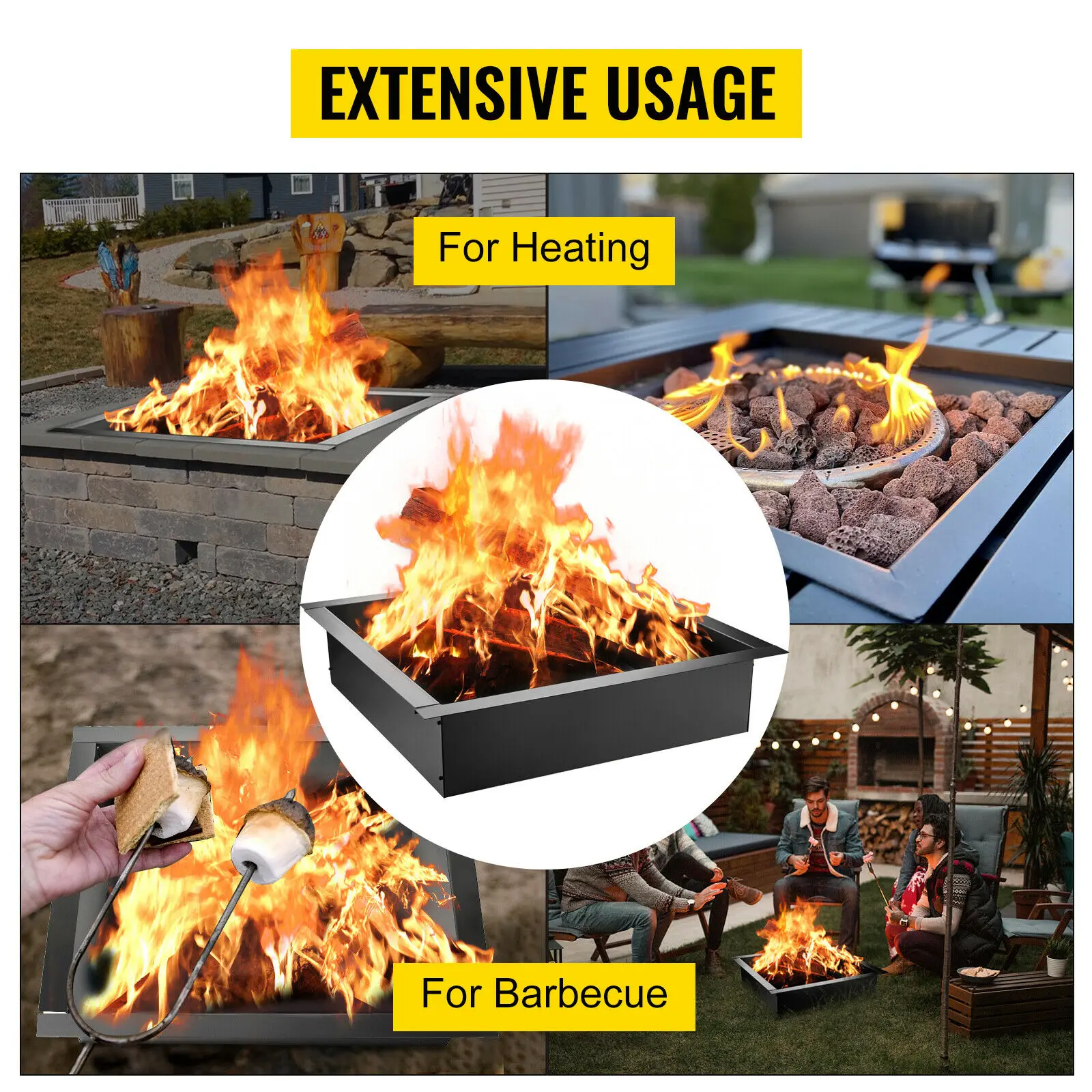 VEVOR  30/36 Inch Fire Pit Ring Heavy-Duty Steel with Tongs Easy to Assemble Durable Sturdy for Heating Barbecue Yard Outdoors