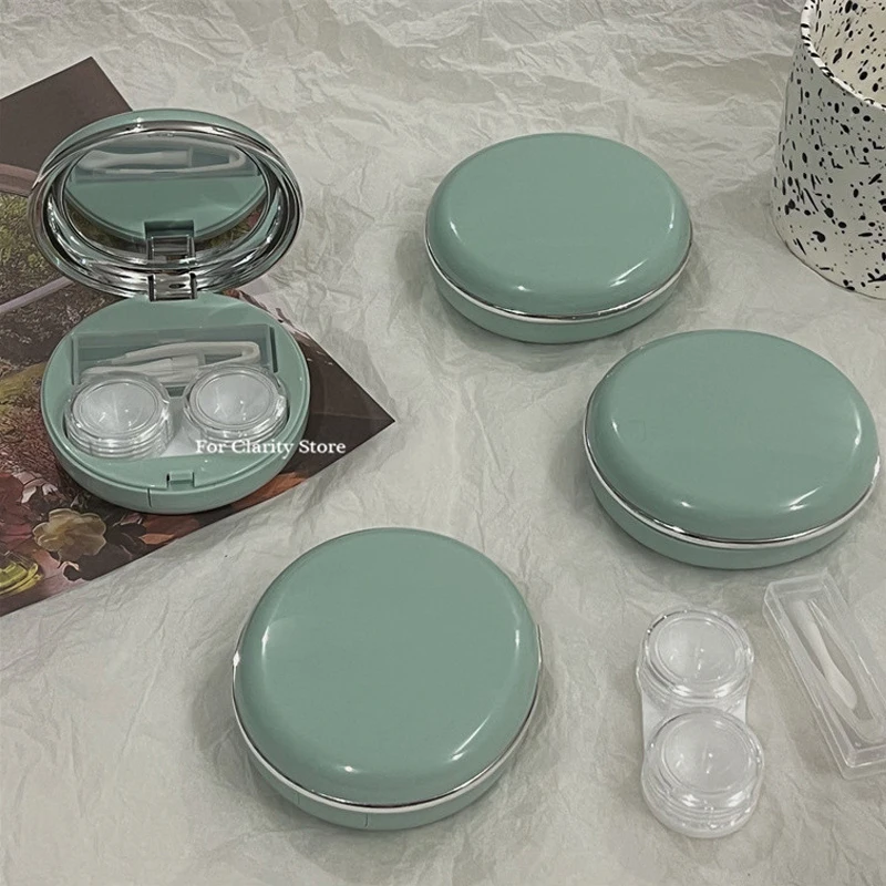 Pure Desire Green Round Color Contact Lens Case Box Women Elegant Portable Color Contact Lenses Container Travel Set Gift Girl