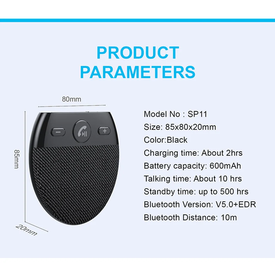 Altoparlanti Bluetooth V5.0 per auto senza fili per veicoli Kit vivavoce per auto vivavoce Bluetooth vivavoce visiera parasole accessori per auto