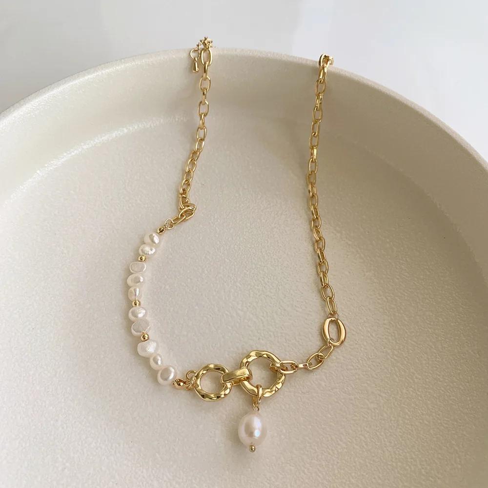 Yangliujia  Baroque Natural Pearl Necklace Bohemian Fashion Temperament Simple  Chain Clavicle Women Jewelry Gift Accessories