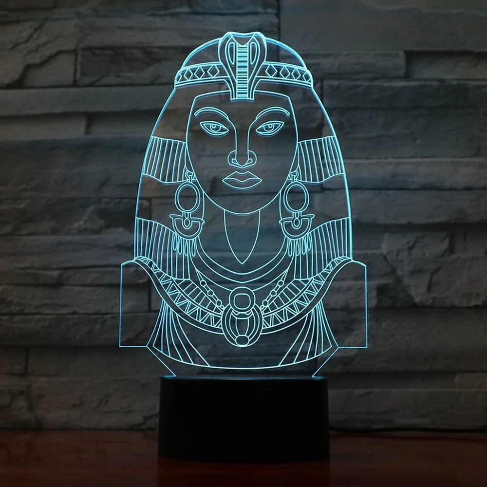 Egyptian Female Pharaoh 3D Night Lights Optical Illusion Lamp 7 Color Changing Table Lamp Christmas Birthday Gift for Boys Girls