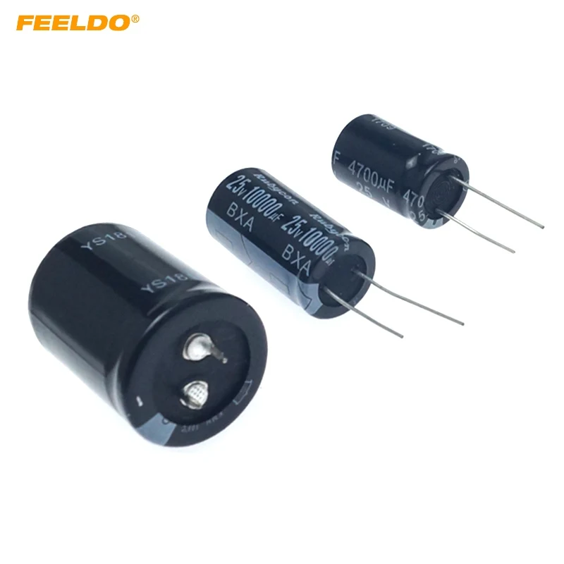 FEELDO 2Pcs 25V 4700UF 10000UF 22000UF High Frequency Low ESR Aluminum Electrolytic Capacitor Protection Board Car Automotive