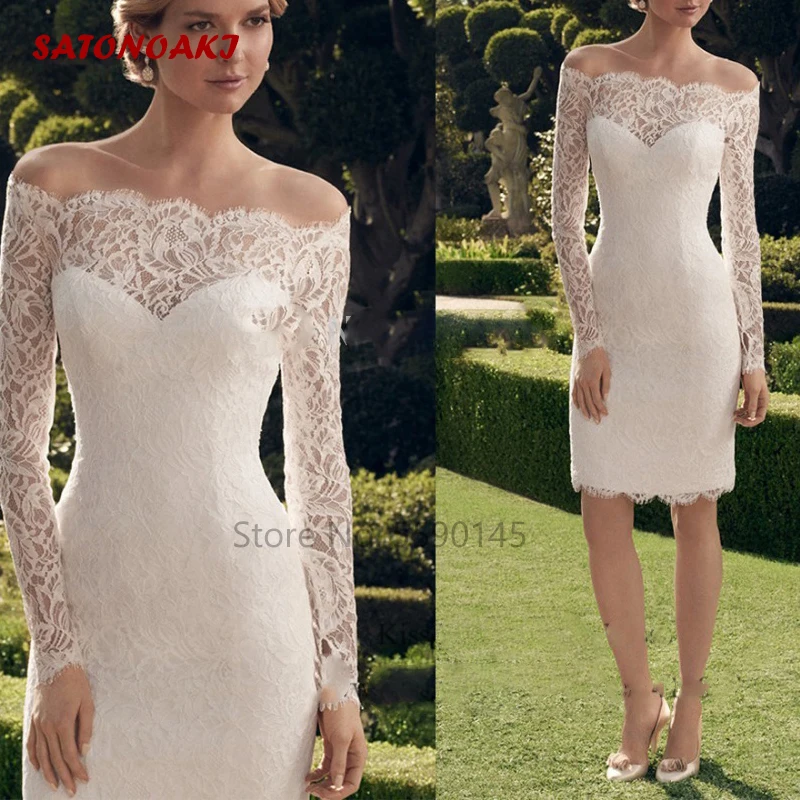 Vestido De Novia 2024 New Fashion Women Short Wedding Dress Lace Long Sleeve Knee Length Modest Bridal Gowns Custom Made Mariée