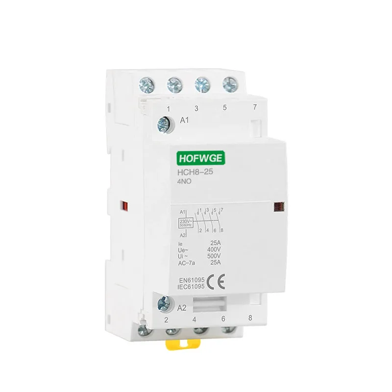HCH8-25 Modular Contactor 4P 16A 20A 25A 4NO 4NC or 2NO2NC 24V 110V  220V Automatic Household Contactor Din Rail Type