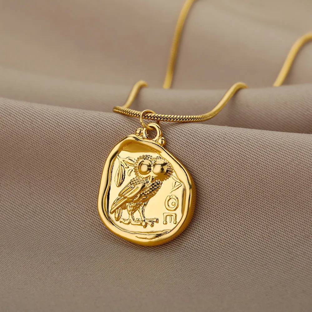 Naszyjnik z sową w kolorze złotym dla kobiet Wisiorek ze stali nierdzewnej Lucky Freedom Athena Choker Wodoodporna biżuteria dla par