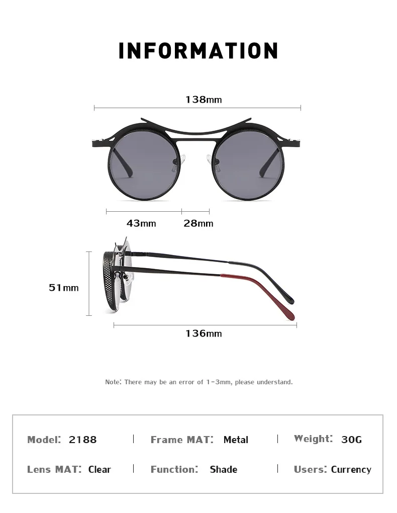 Steampunk Sonnenbrille Männer Mode Runde Punk Gläser Frauen Vintage Luxus Retro Vasos Decorativos Gafas De Sol Zonnebril Heren – Detail 10