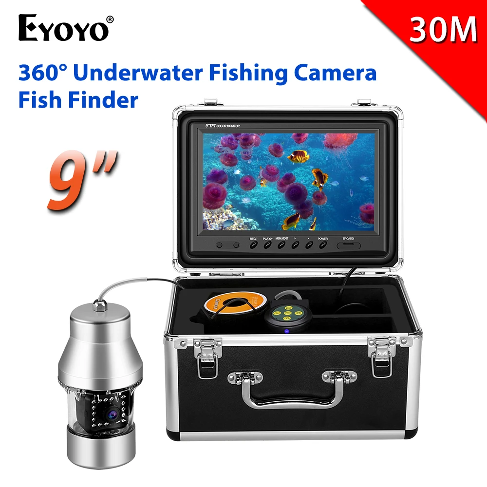 

Eyoyo EF360 Fish Finder 9"DVR Recorder 30M Underwater Fishing Video Camera IP68 Waterproof 18 LEDs 360 Degree Rotating Camera