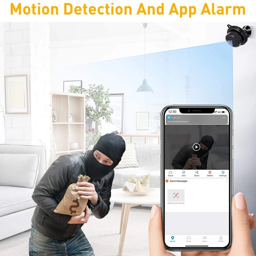 Minicámara de seguridad inalámbrica V380 para el hogar, videocámaras con visión nocturna, detección de movimiento, 1080P, HD, IP