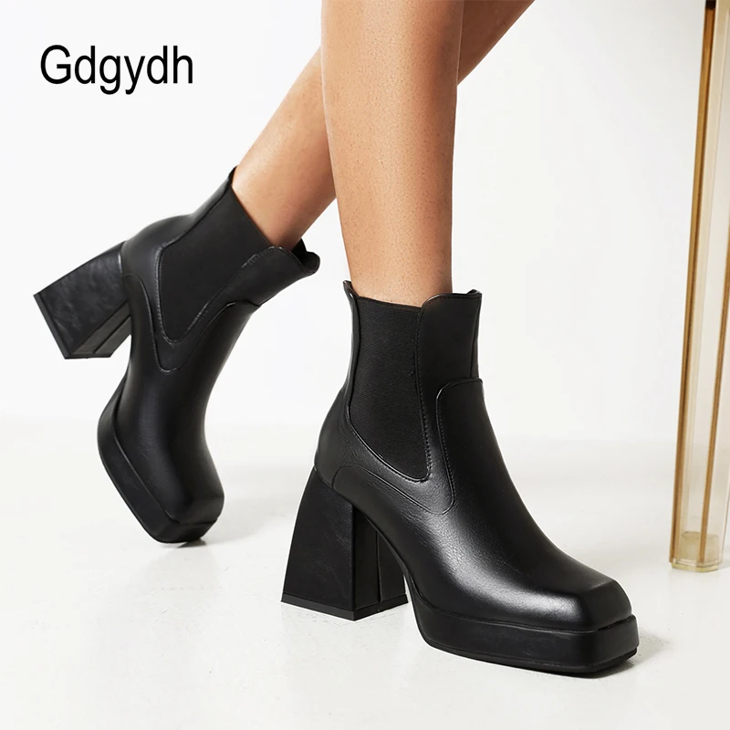 Gdgydh Square Toe Chelsea Boots Chunky Boots Women Hoof Heels Ankle Boots Black White Female Autumn Brand Designer Top Quality